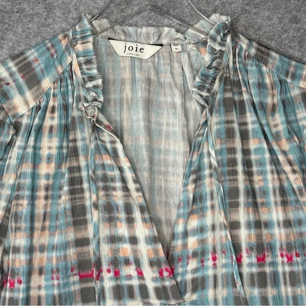 Joie Jindrah Gathered Printed Cotton Blouse. Sz: XL - Picture 5 of 11